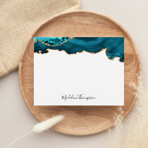 Girly Teal Velvet Agate Geode Script Typography Card