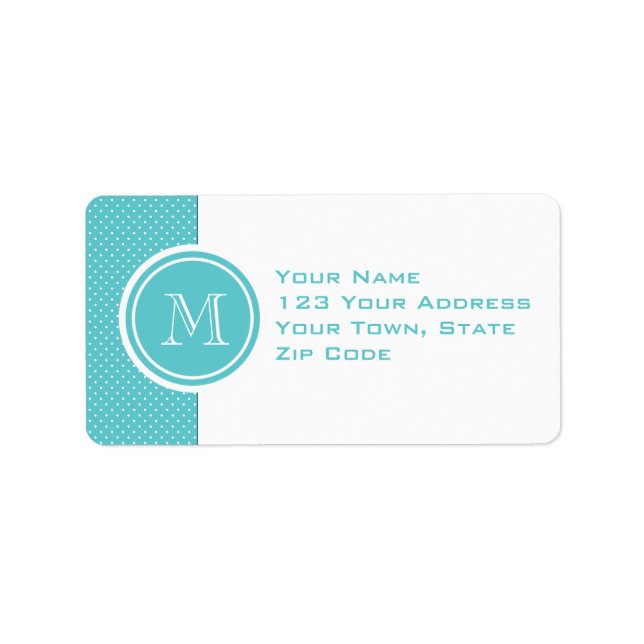 Girly Teal White Polka Dots, Your Monogram Initial Label (Front)