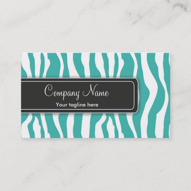 Girly Teal Zebra Print Business Card (Front)