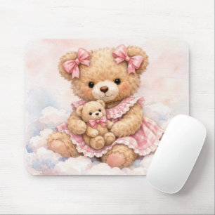Girly Teddy Bear Sitting on a Cloud Mouse Mat