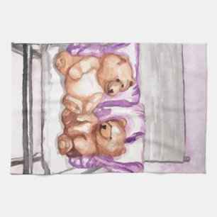 Girly Teddy Bear Talk Purple Lilac Grey Lavender Tea Towel