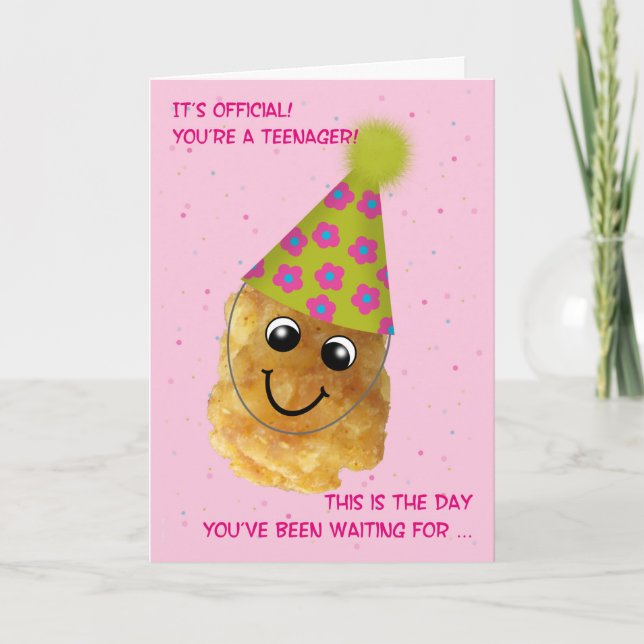 Girly Teenager Birthday 13 Funny Tater Tot on Pink Card (Front)