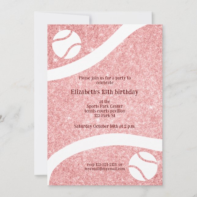 girly tennis birthday or team party invitation (Front)