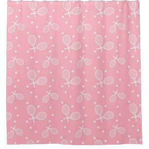 Girly Tennis Pink Racquets & Balls Pattern Shower Curtain
