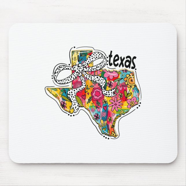 Girly Texas State Map Floral Coquette Bow 4th Of J Mouse Mat (Front)