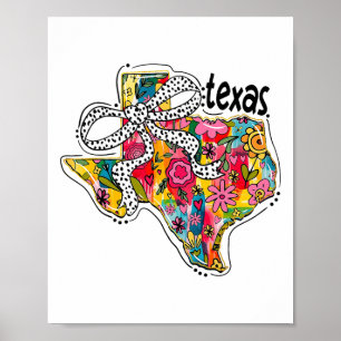 Girly Texas State Map Floral Coquette Bow 4th Of J Poster