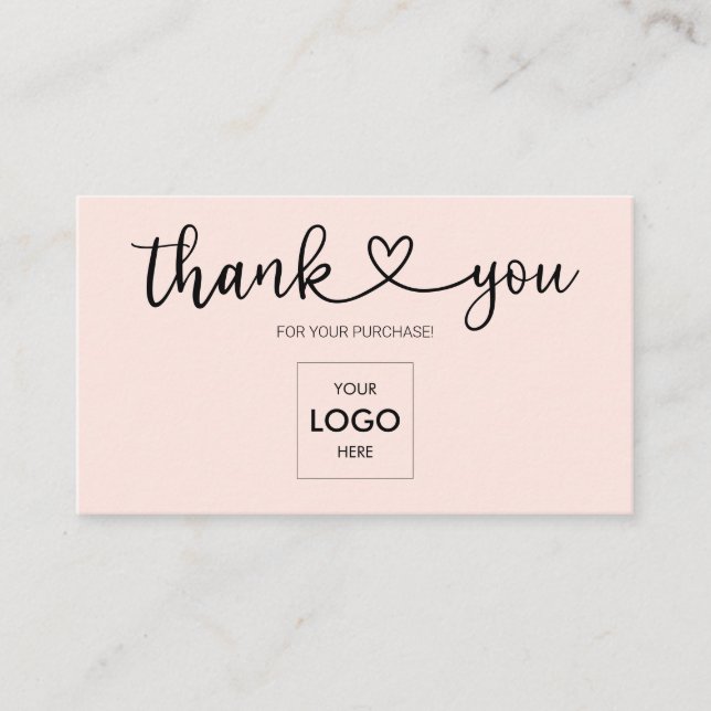 Girly Thank You Heart Logo Social Media Blush Pink Business Card (Front)
