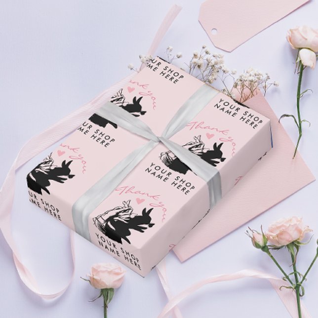  Girly Thank You Lovely Black Bunny On Pastel Pink Wrapping Paper (Creator Uploaded)