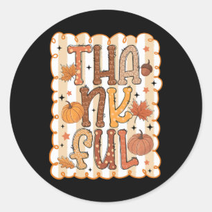 Girly Thankful Thanksgiving Pumpkin Autumn Season  Classic Round Sticker