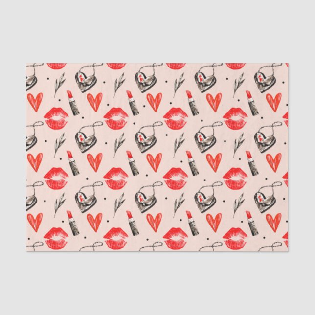 Girly Things Lipstick Lips  (Design 26 Red Series) Tissue Paper (Front)