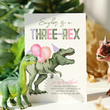 Girly Three-Rex Dinosaur Birthday Invitation