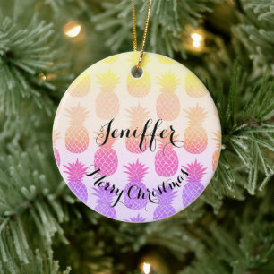 Girly Topical Rainbow Summer Pineapples Pattern    Ceramic Tree Decoration