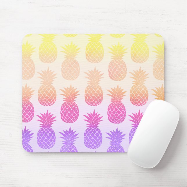 Girly Topical Rainbow Summer Pineapples Pattern Mouse Mat (With Mouse)