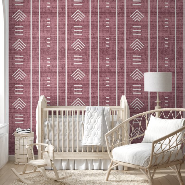 Girly Trendy African Mudcloth Arrows Pink Wallpaper (Kids)