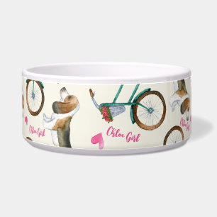 Girly Trendy Bicycles & Dogs Pink Script Name Pet