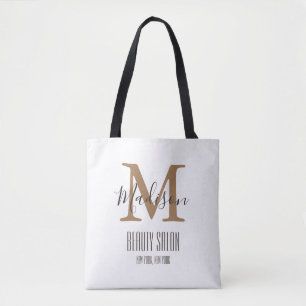 Girly Trendy Brown Gold Beauty SPA Salon Monogram Tote Bag