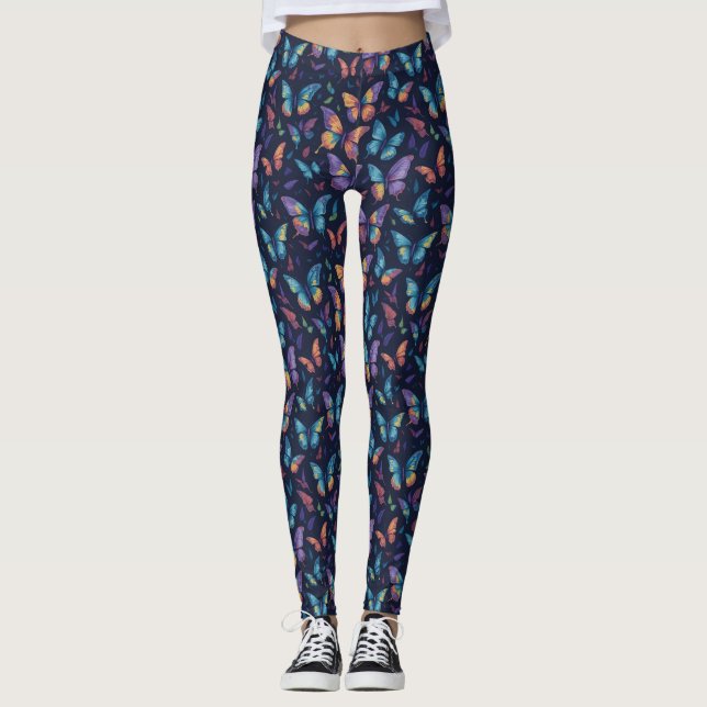 Girly Trendy Colourful Butterfly Insects Pattern Leggings (Front)