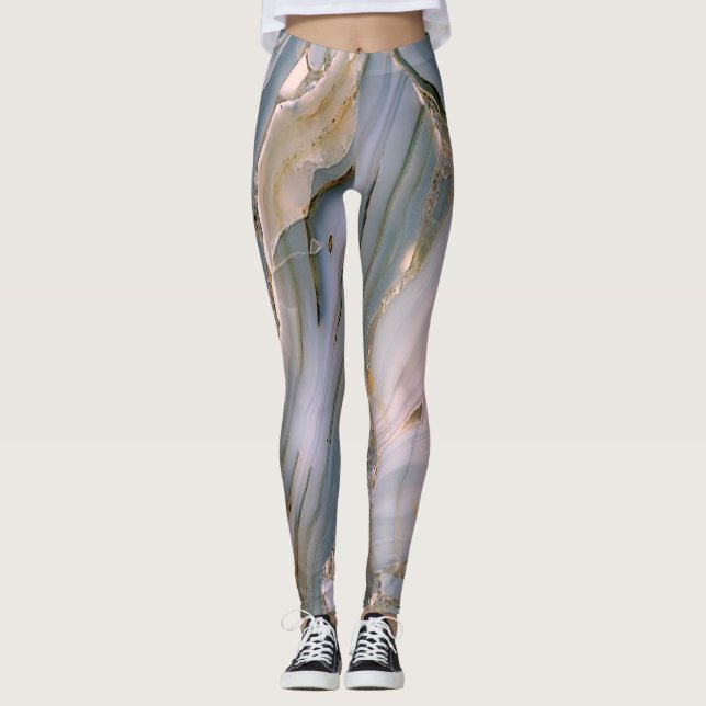 Girly Trendy Colourful Marble Texture Leggings (Front)