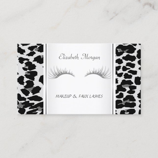 Girly Trendy Elegant, Leopard Print, Lashes Business Card (Front)