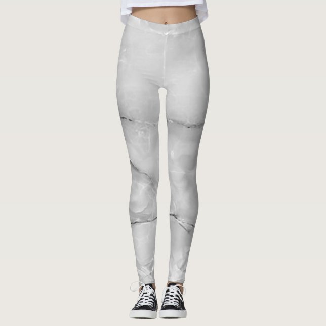 Girly Trendy Grey  Marble Texture Leggings (Front)