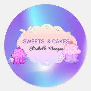Girly Trendy, Holographic Cupcake Bakery Classic Round Sticker
