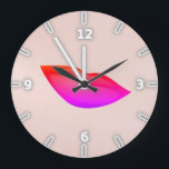 Girly Trendy  Lips,Kiss Large Clock<br><div class="desc">This image features lips on pink. . Any girl would love to have this stylish  design.If your art still needs to be adjusted, click on the Customize This button. This will take you to a design area where you can move around and even change fonts !</div>