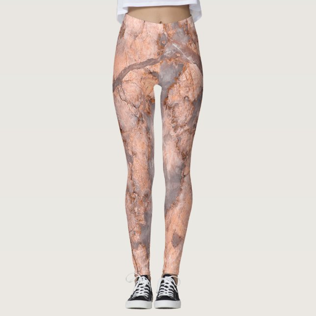 Girly Trendy  Marble Stone Texture Leggings (Front)