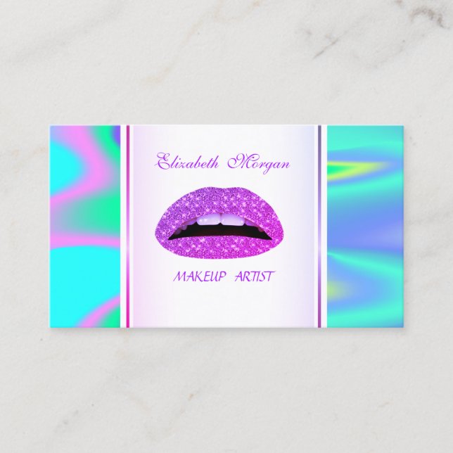 Girly Trendy Modern  Elegant Lips Holographic Business Card (Front)