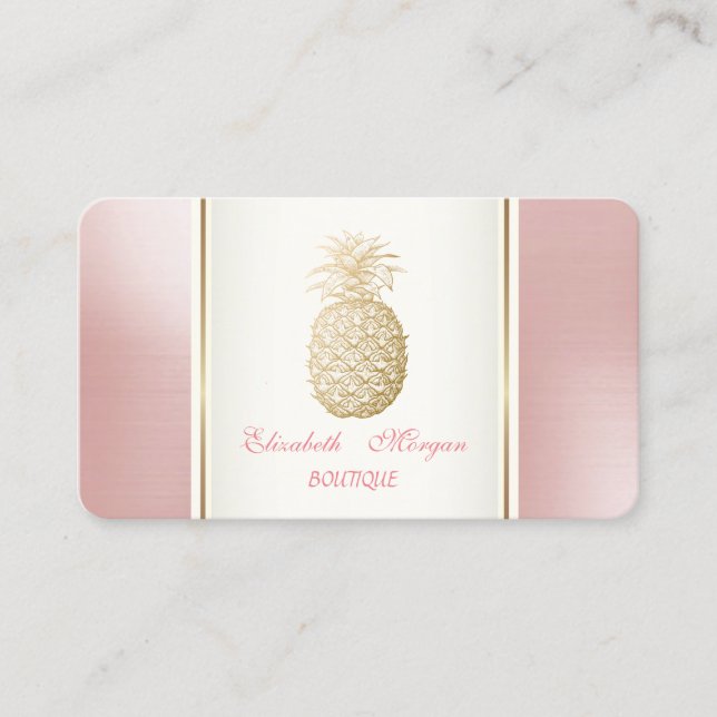 Girly Trendy Modern Gold Pineapple Tropical Business Card (Front)