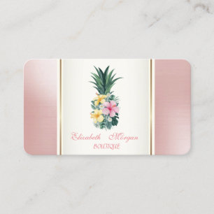 Girly Trendy Modern Pineapple Tropical Flowers Business Card
