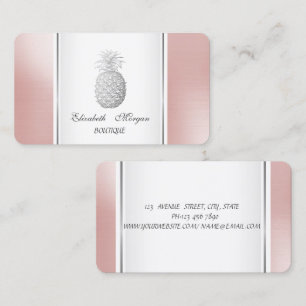 Girly Trendy Modern Silver Pineapple Tropical Business Card