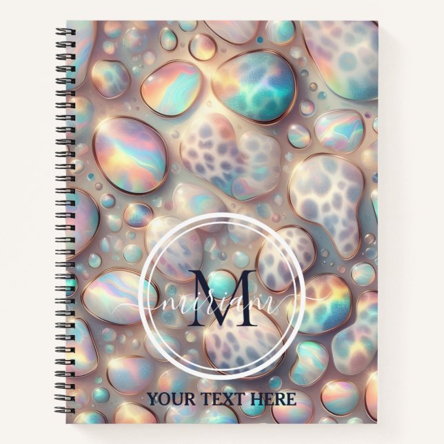 Girly Trendy Opal Leopard Print Monogram Notebook (Front)