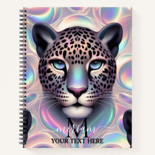 Girly Trendy Opal Leopard Print Monogram Notebook