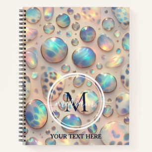Girly Trendy Opal Leopard Print Monogram Notebook