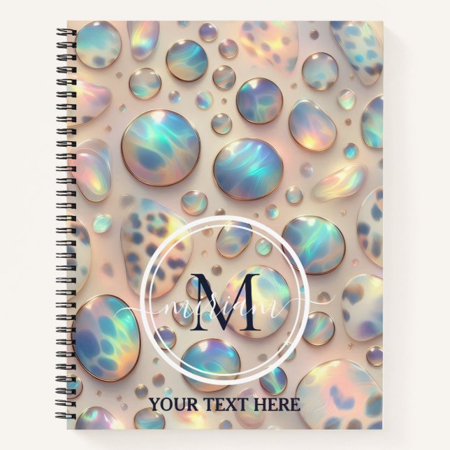 Girly Trendy Opal Leopard Print Monogram Notebook (Front)