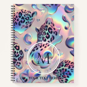 Girly Trendy Opal Leopard Print Monogram Notebook
