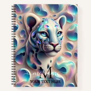 Girly Trendy Opal Leopard Print Monogram Notebook