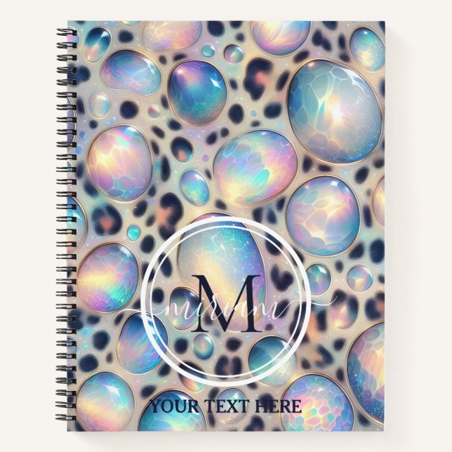 Girly Trendy Opal Leopard Print Monogram Softcover Notebook (Front)