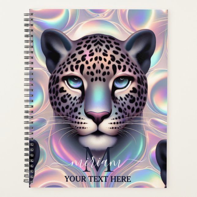 Girly Trendy Opal Leopard Print Monogram Softcover Planner (Front)
