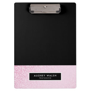Girly Trendy Pink Sequin Glitter Black Clipboard