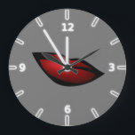 Girly Trendy Red Lips,Kiss Large Clock<br><div class="desc">This image features red lips on grey  background. . Any girl would love to have this stylish  design.If your art still needs to be adjusted, click on the Customize This button. This will take you to a design area where you can move around and even change fonts !</div>