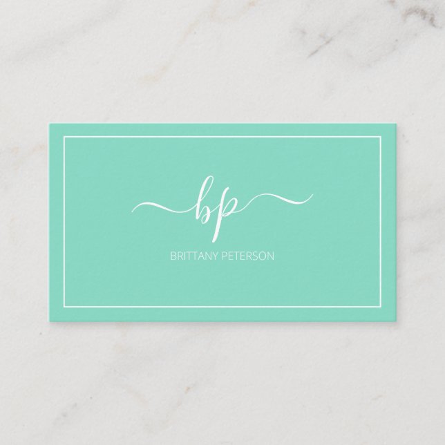 Girly Trendy Teal Professional Business Card (Front)
