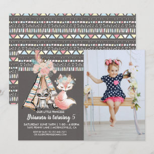 Girly Tribal Boho Birthday Party Invitation