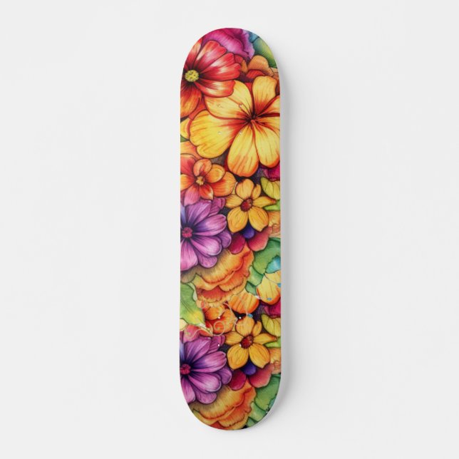 Girly Tropical Floral Skateboard (Front)