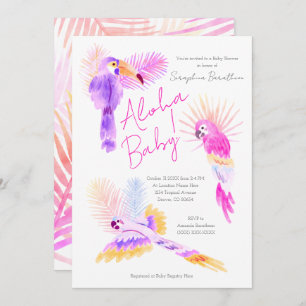 Girly Tropical Parrots Hawaiian Aloha Baby Shower Invitation