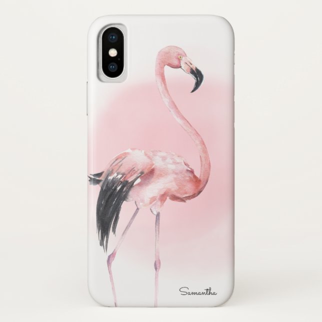 Girly Tropical Pink Flamingo with Name Case-Mate iPhone Case (Back)