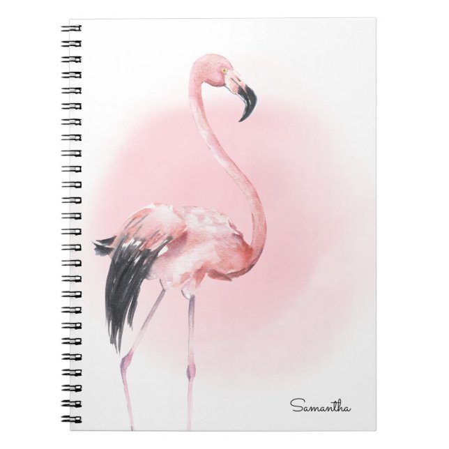 Girly Tropical Pink Flamingo with Name Notebook (Front)