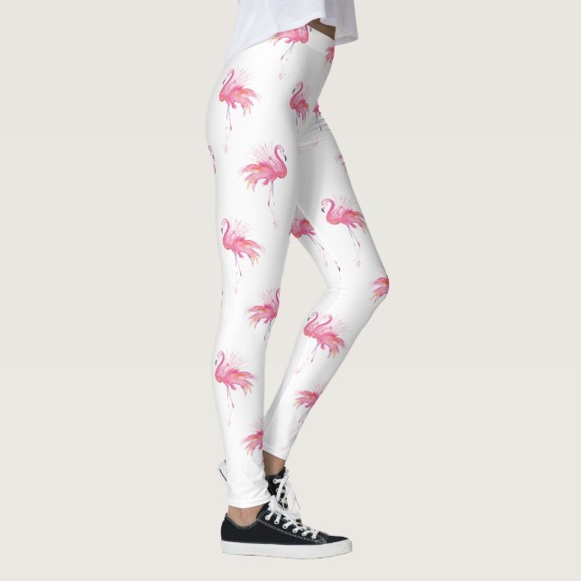 Girly Tropical Pink Watercolor Flamingo Leggings (Right)