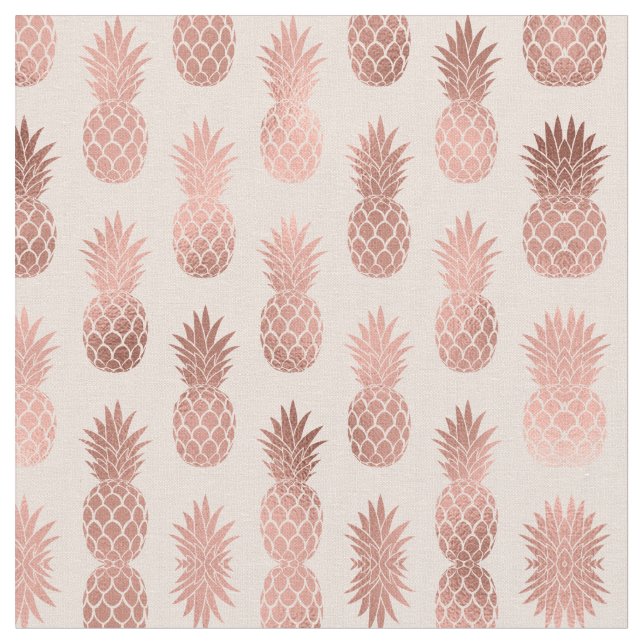Girly Tropical Rose Gold Summer Pineapples Pattern Fabric (Close Up)