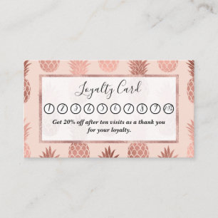 Girly Tropical Rose Gold Summer Pineapples Pattern Loyalty Card